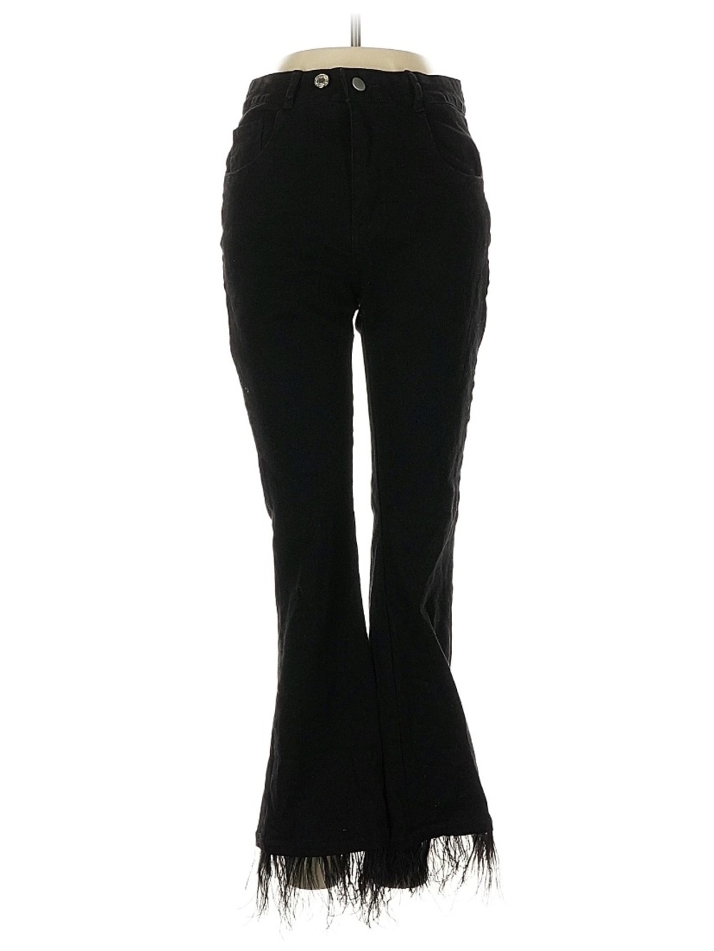 Stellah Black High-Rise Bootcut Pants with Frayed Hem